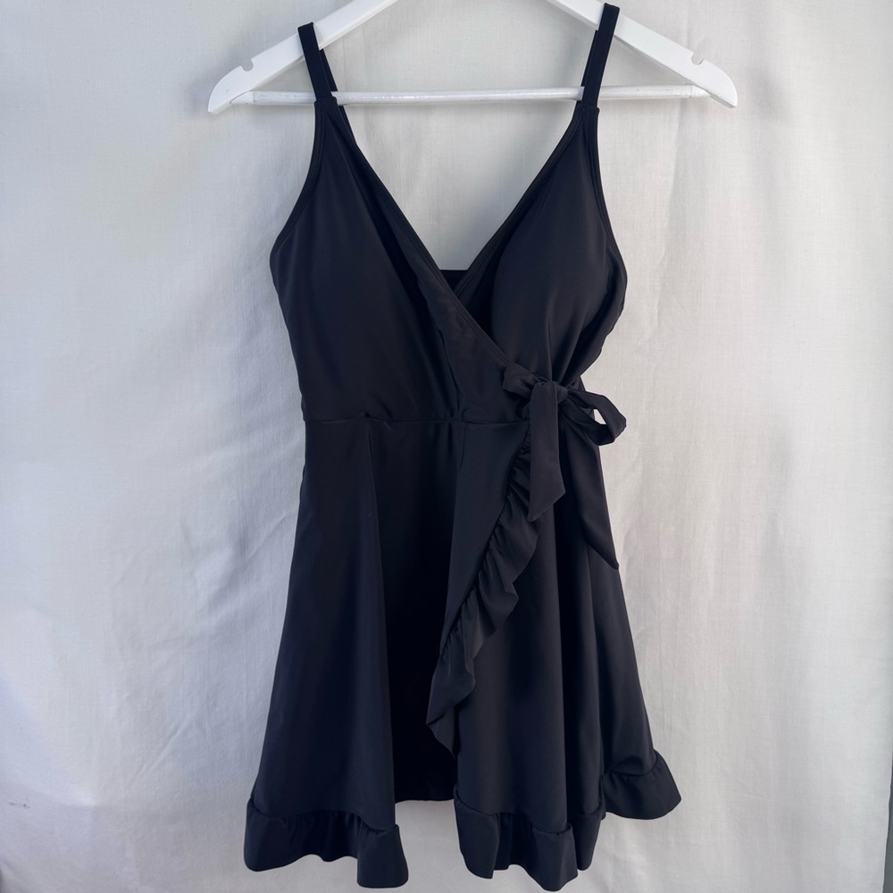 SHEKINI Womens V-Front Detailing Swim Skirt Side Tie Ruffled One Piece Swimdress
